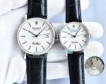 Replica Rolex Cellini White Dial Stainless Steel Case Couple Leather Watch